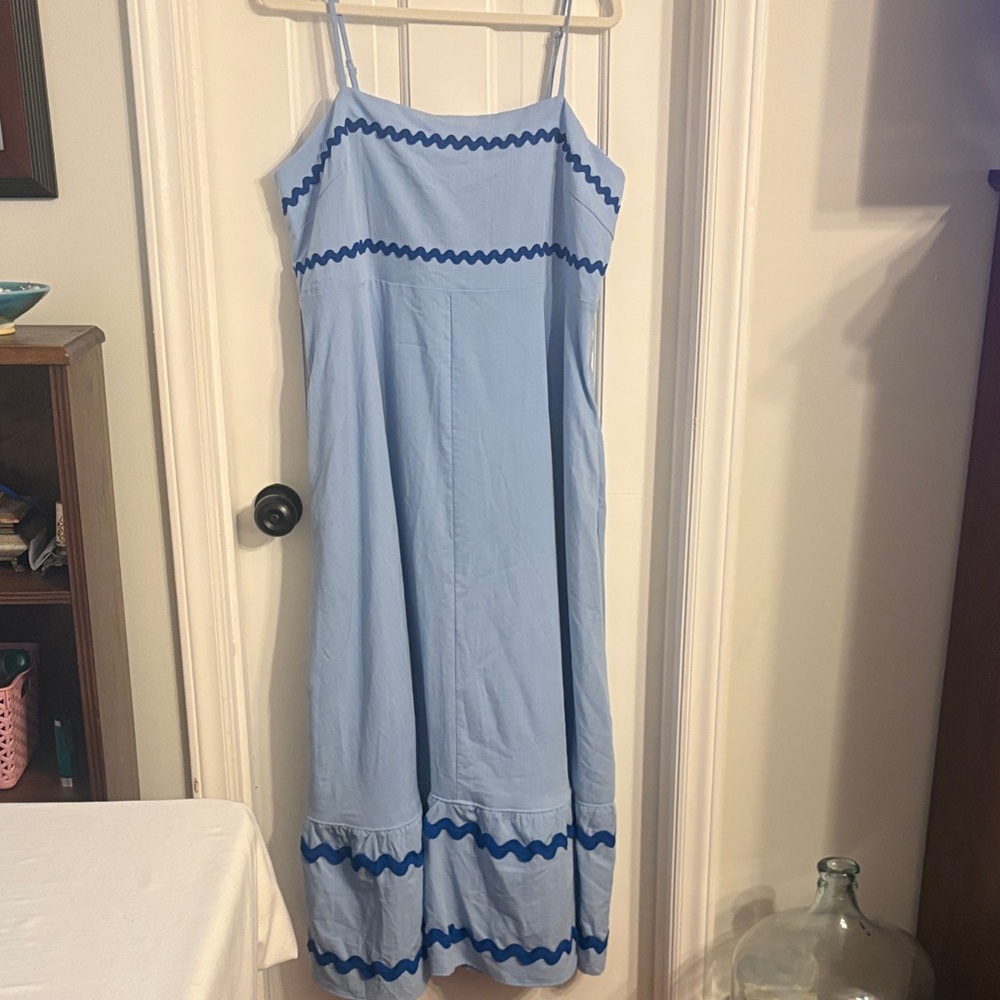 Light Blue Maxi Sundress with Navy Trim
